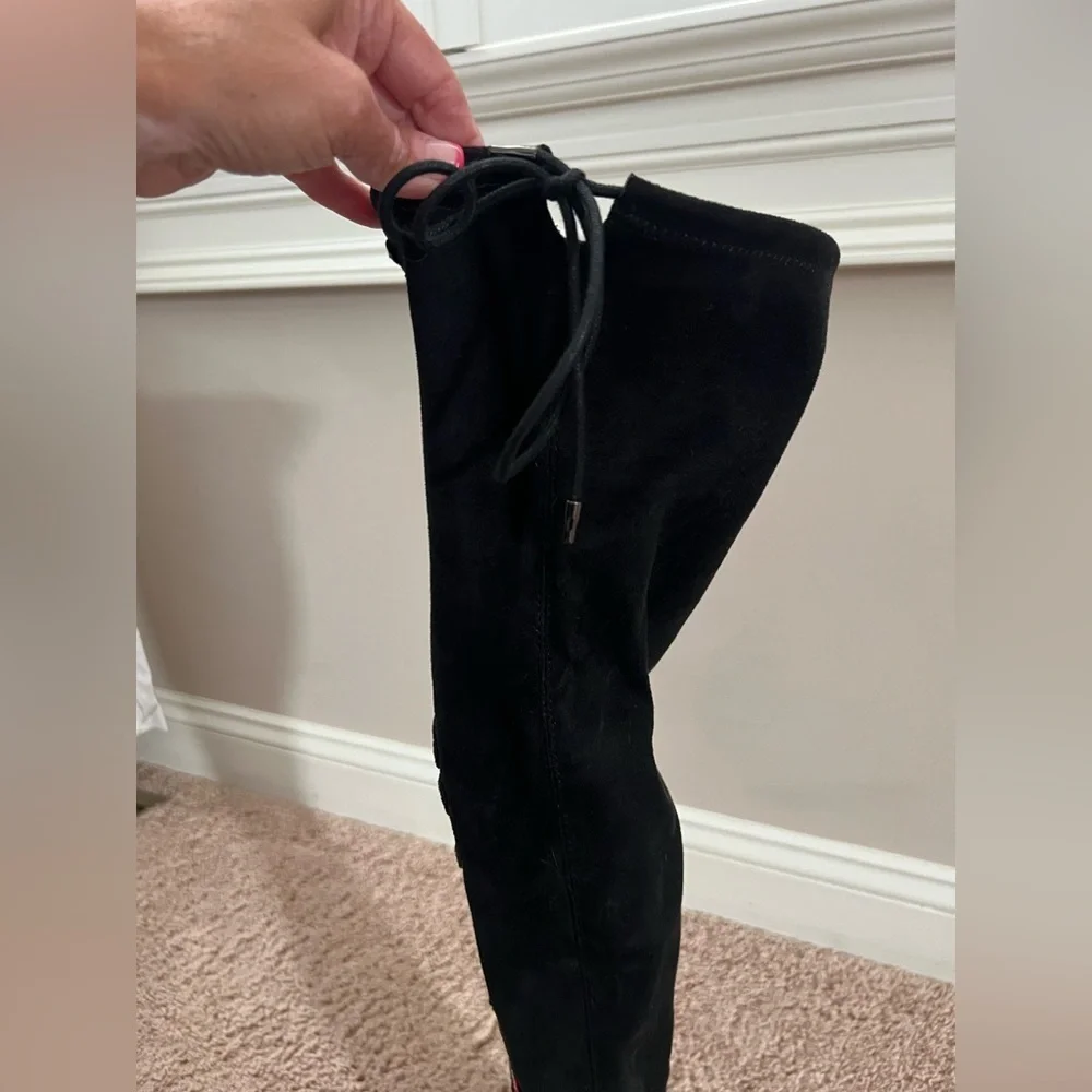 New 6.5 target over the knee floral embroidered faux suede black heel boots - Picture 12 of 17